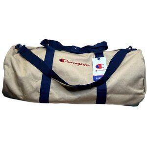 Champion 24" Canvas Duffel Bag Beige Navy Shoulder Strap Tan Gym Work Travel